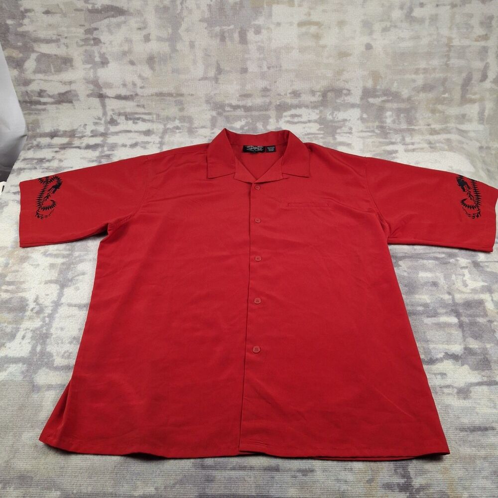 VTG Dragonfly Clothing Co Shirt Mens 3XL Red Tribal Dragon Button Up Camp Y2K